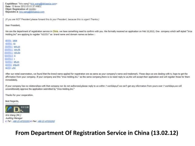Emails to clients from Chinese scam...