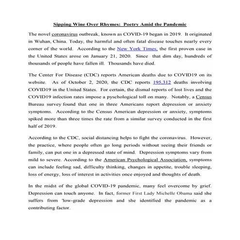 Sipping Wine Over Rhymes:  Poetry Amid The Pandemic