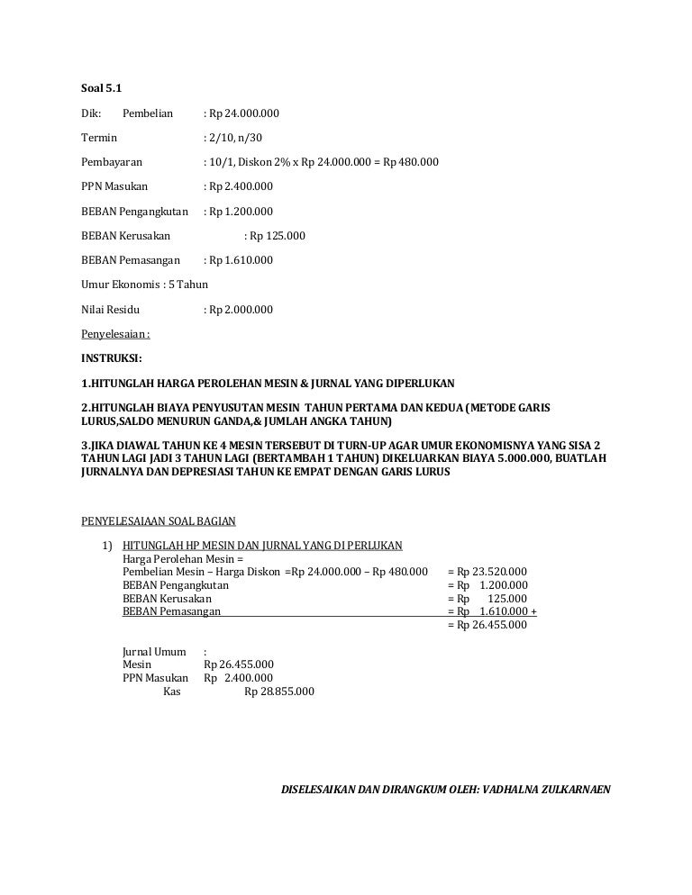 Kasus Penyelesaian Perolehan Aktiva Tetap Dan Penyusutan Aktiva Tetap