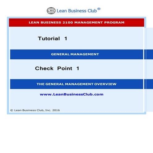 LEAN BUSINESS 2100 MANAGEMENT PROGRAM