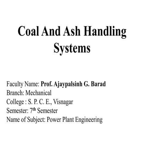 Coal and Ash Handling Power Plant Engineering