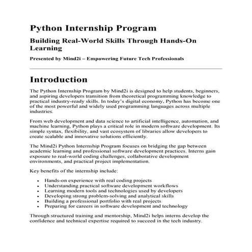 Hands-On Learning Experience in the Mind2i Python Internship Program | PDF