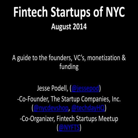 The Fintech Startups of NYC - 2014