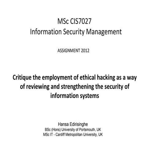 Information Security Management - Hansa Edirisinghe