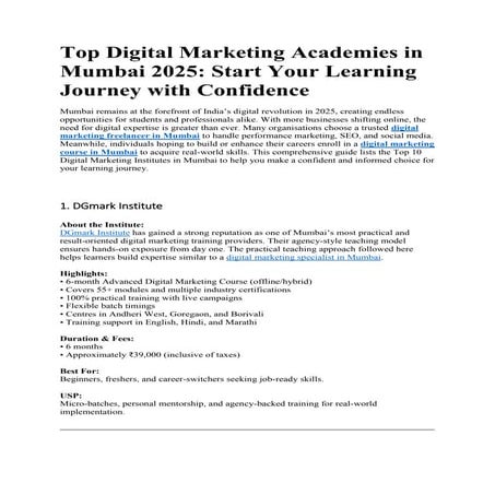 Top Digital Marketing Institutes in Mumbai | PDF