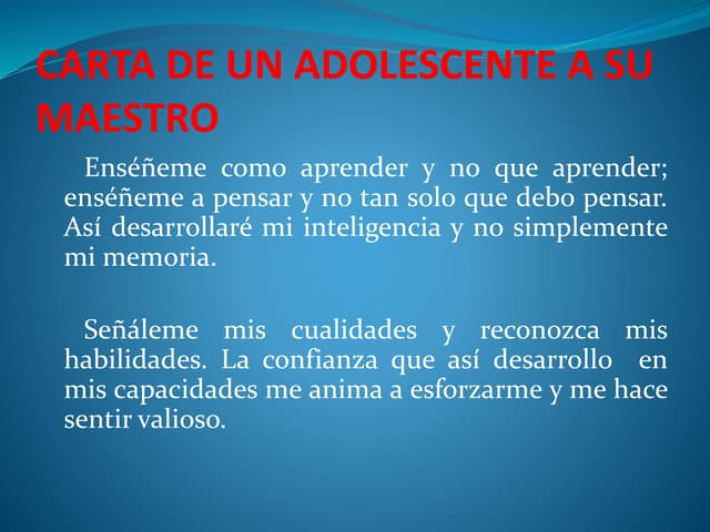 Carta de un alumno a su maestro