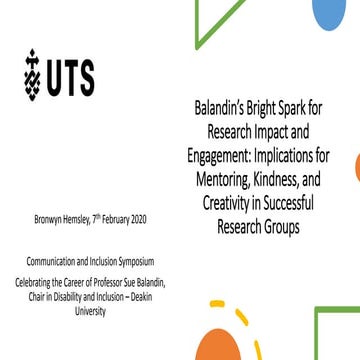 Balandin's Bright Spark - Communication Seminar Deakin 7th Feb 2020