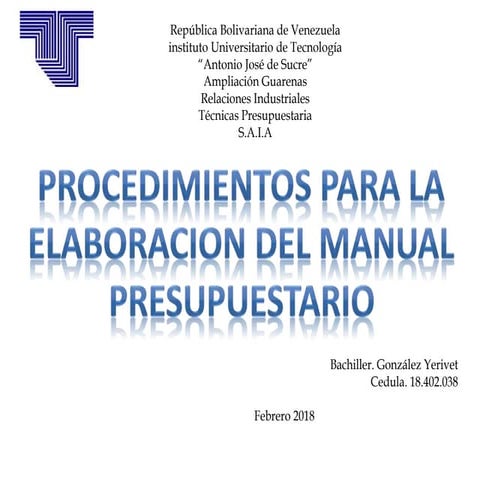 Procedimientos para la Elaboraciòn del Manual Presupuestario 
