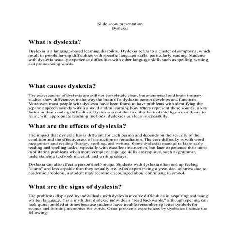 Slide show presentation dyslexia