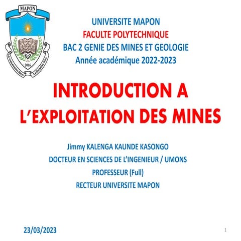 Cours d'Exploitation Minière : Techniques et Méthodes | PDF