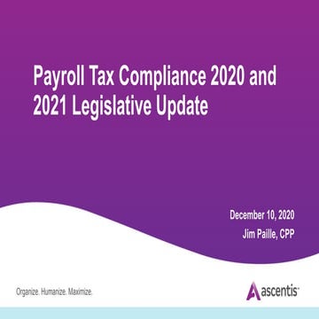 Payroll Webinar: Payroll Tax Compliance 2020 & 2021 Legislative Update