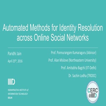 Automated Methods for Identity Resolution across Online Social Networks
