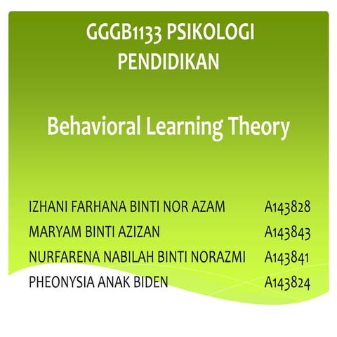 Behaviourism Learning Theory
