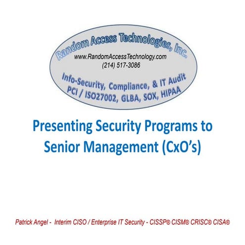 Template to Pitch Security Programs to CxO MGT