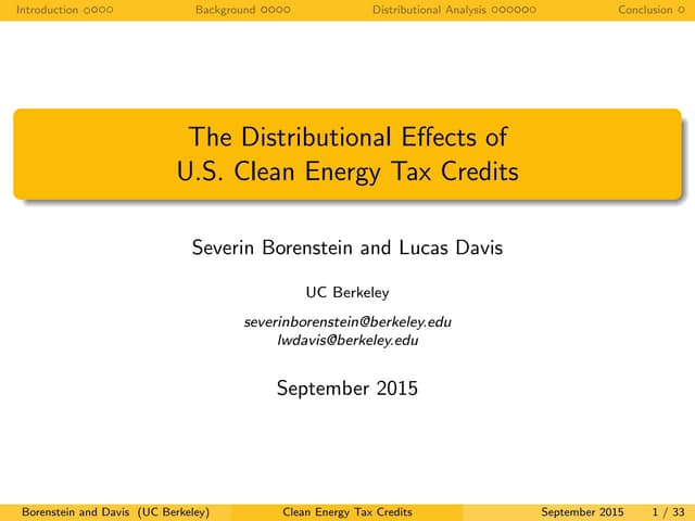 The Distributional Effects of U.S. Clean Energy Tax Credits