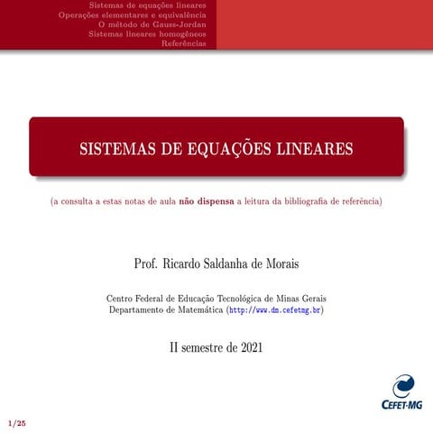 Sistemas de Equações Lineares (método de Gauss-Jordan)
