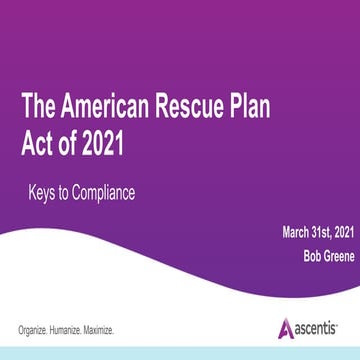 HR Webinar: The American Rescue Plan Act of 2021: New Employer Opportunities ...