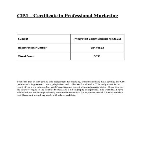 CIM Assignment - Integrated Communications - [on Electro-Serv (Pvt) Ltd]