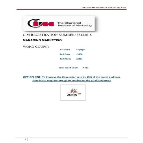 CIM Stage 2 Assignment on Marketing Planning Process 