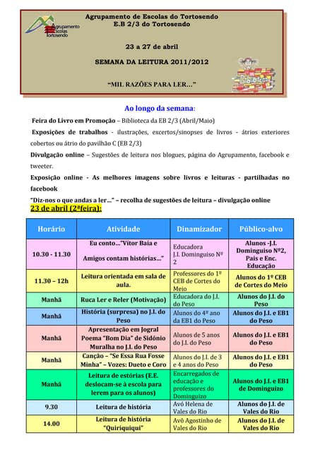 Semana Leitura - 1º ciclo e JI