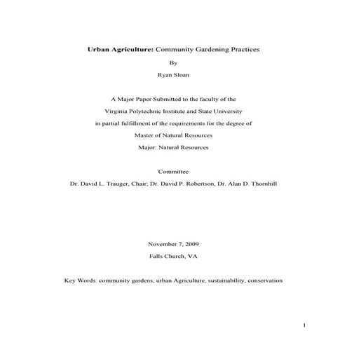 Urban Agriculture: Theory and Practice of Community Gardening