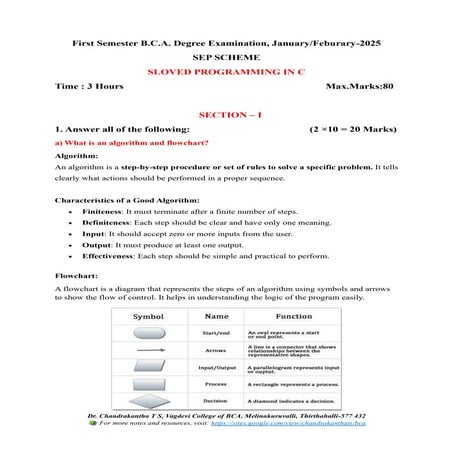 Solved First Semester B.C.A. C Programming Question Paper – Jan/Feb 2025
