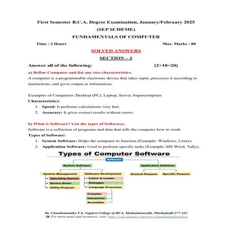 BCA 1st Semester Fundamentals Solved Question Paper 44121