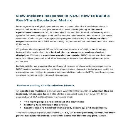 Slow Incident Response in NOC: How to Build a Real-Time Escalation Matrix