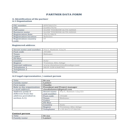 Slow tourism pif and partner data | PDF