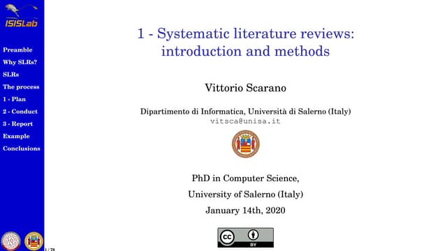 1 - Systematic Literature Reviews: introduction and methods