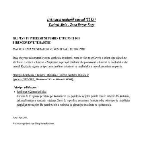 Dokument strategjik rajonal(SLTA) Turizmi Alpin-Zona Razem Boge