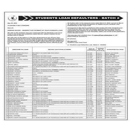 STUDENT LOAN TRUST FUND DEFAULTERS GHANA