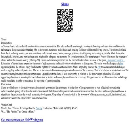 Essay On Slums | PDF