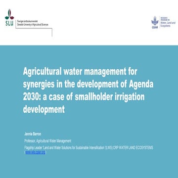 Agricultural water management for synergies in the development of Agenda 2030...
