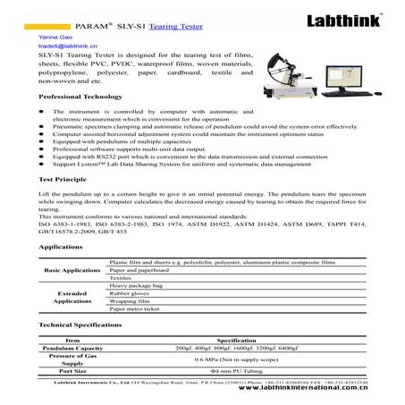 Films and paper tear strength tester | PDF