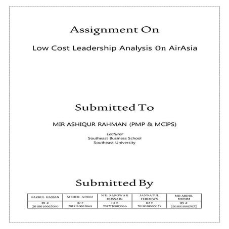 Low Cost Leadership Analysis On AirAsia Assignment / Report