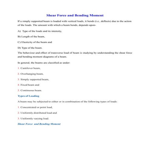 Shear force & Bending Moment