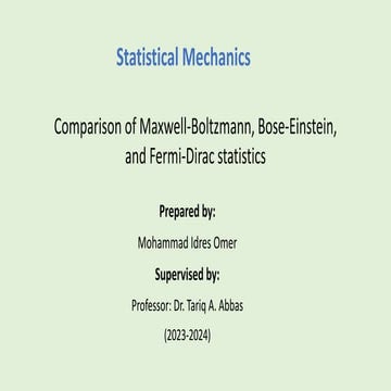 M-B, B-E, and F-D comparisons statistical physics