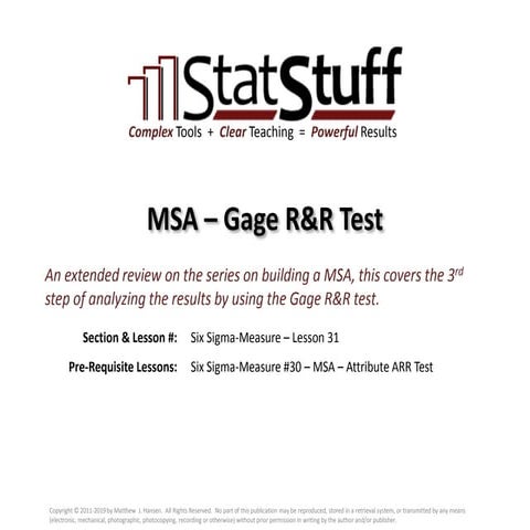 MSA – Gage R&R Test