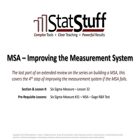 MSA – Improving the Measurement System