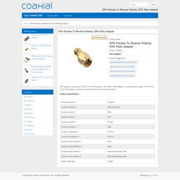 Sma female to reverse polarity sma male adapter