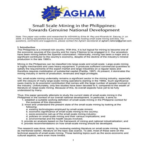 Small Scale Mining in the Philippines: Towards Genuine National Development