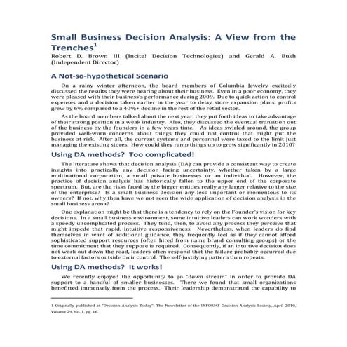 Small Business Decision Analysis: A View from the Trenches