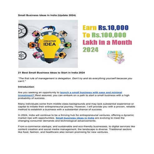 Small Business Ideas In India Pdf