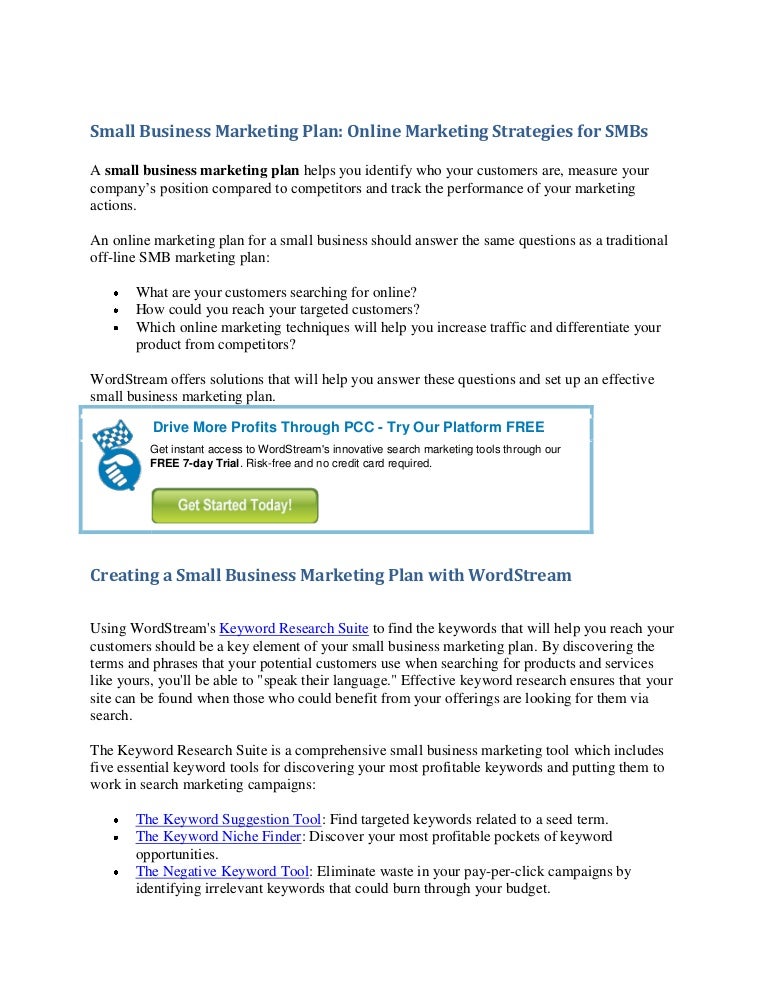 Marketing Plan For Small Business Template