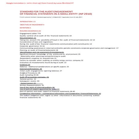 Ranska. Karkea käännös. Small entity audit standard NP 2010 