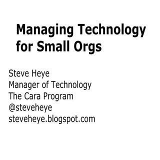 Technology Planning for Small Orgs ...