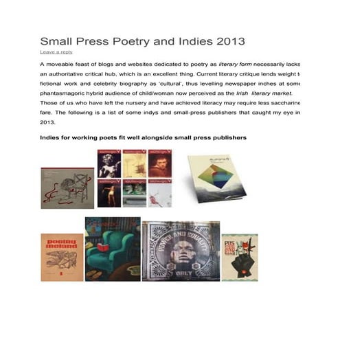 Draft Doc. for 'Small Press and Indies 2013'