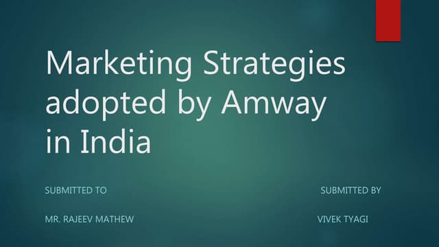 Marketing Strategies adopted by Amw...