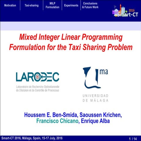 Mixed Integer Linear Programming Formulation for the Taxi Sharing ...